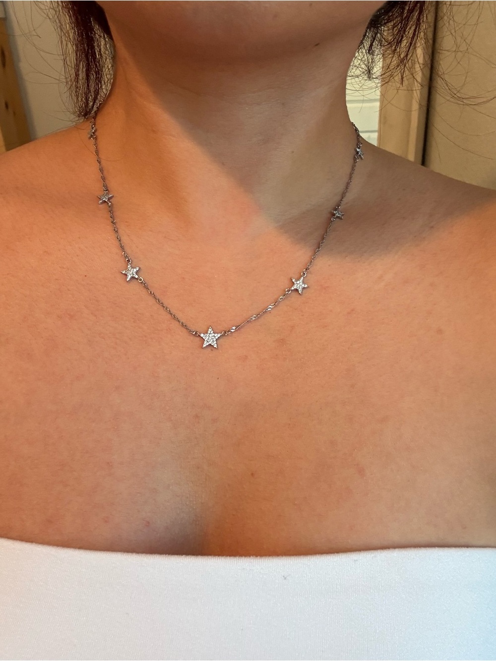 Sterling Silver Star Pave Necklace - White